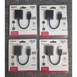 Inland DisplayPort To VGA Adapter 1080p Full HD Plug & Play HDCP 4-Pack